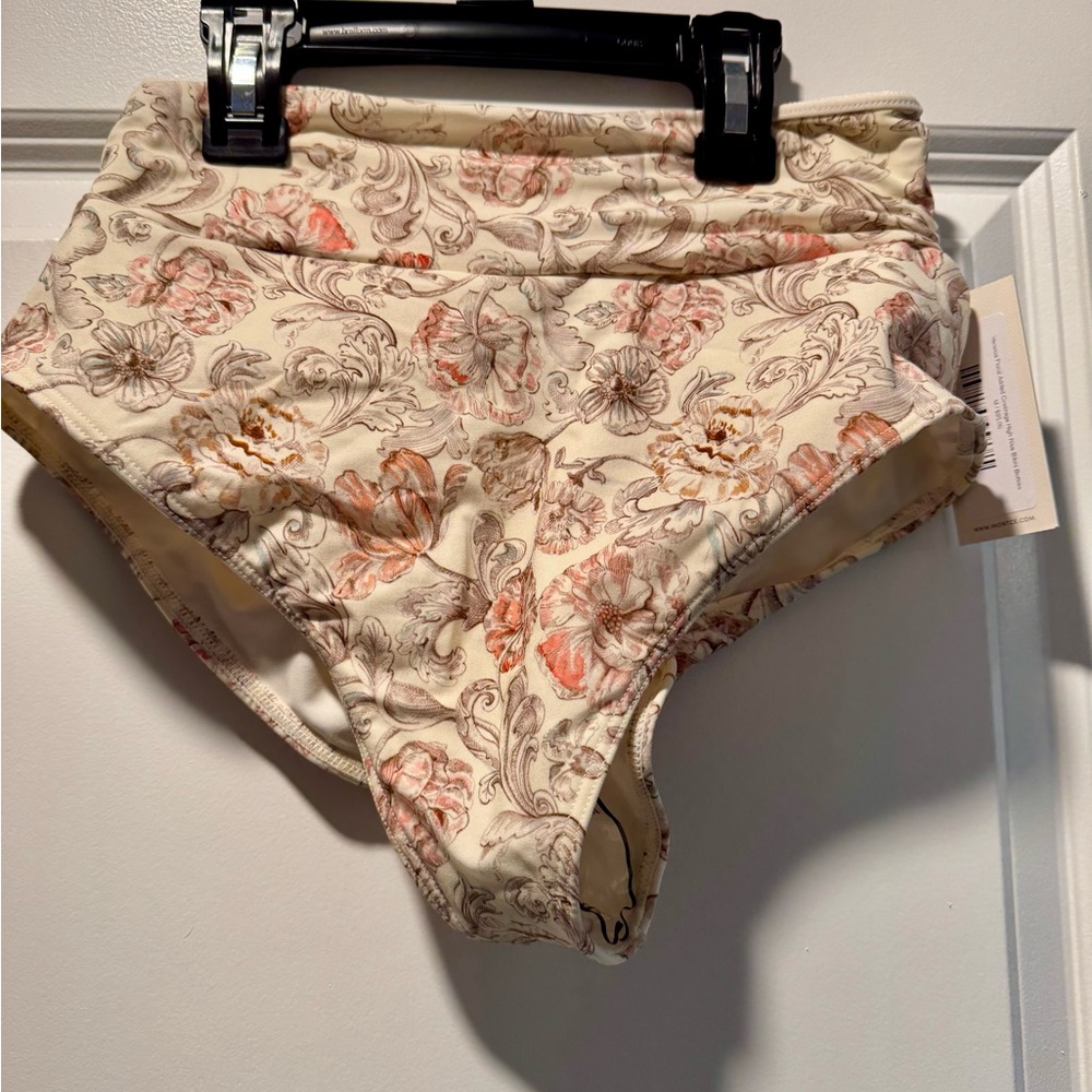 Montce Cream Floral High-Waisted Bikini Bottom with tag still attached